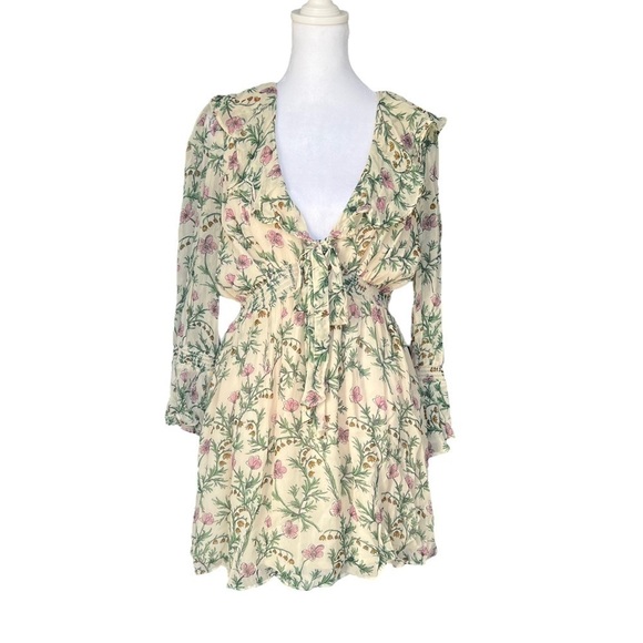 Free People - NWOT Ruffle Me Up 3/4 Sleeve Chiffon Floral Mini Dress Sz Xs - Picture 4 of 8